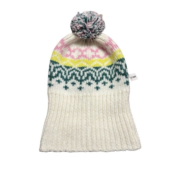 🔥 OLD NAVY Fair Isle Pom Beanie Pastel White/Pink/Yell/Grn OS EUC ! 🔥 - Picture 2 of 5